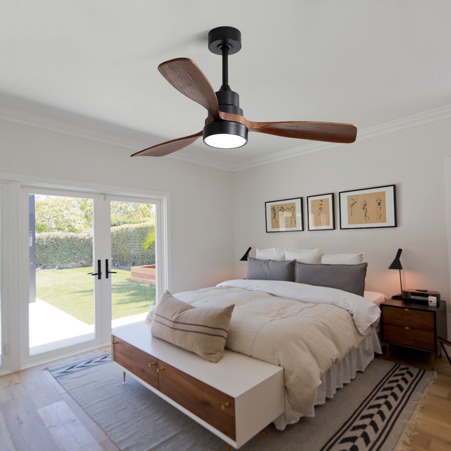 [variant:W5691P514926] Matte Black Solid Wood Ceiling Fan with Dimmable Light – 48-Inch image 4