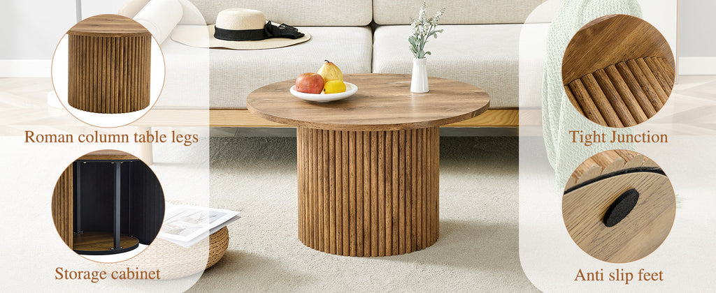 [variant:W3806P404738] Round Fluted Coffee Table with Metal Frame – 27.5-Inch image 14