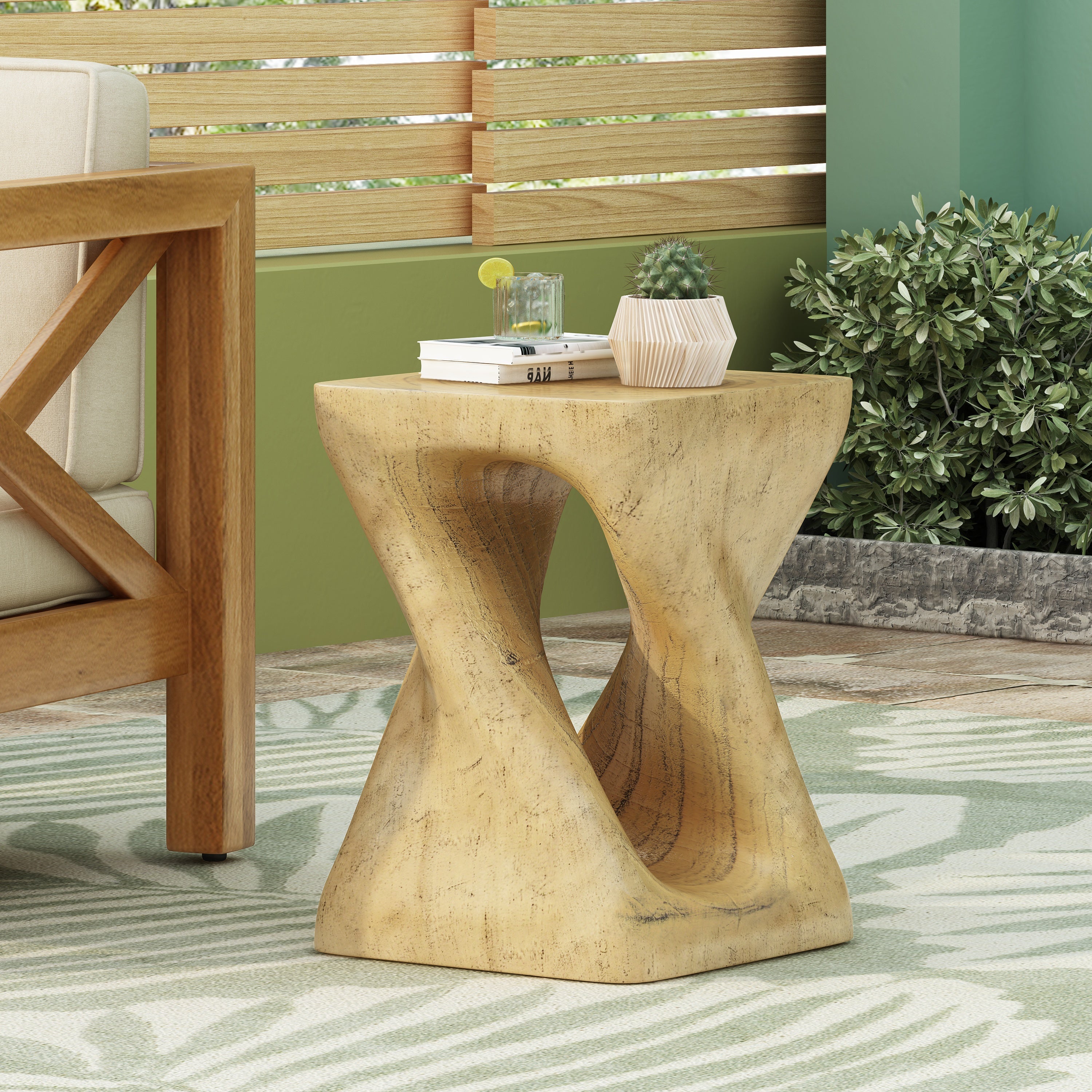 [variant:N911P479287N] Twisted Wood-Look Indoor/Outdoor Side Table – Natural image 1