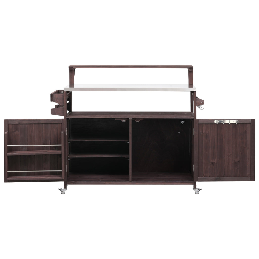 [variant:N853P386135Z] Outdoor Grill Cart with Raised Shelf – Dark Brown, 53.3-Inch image 14