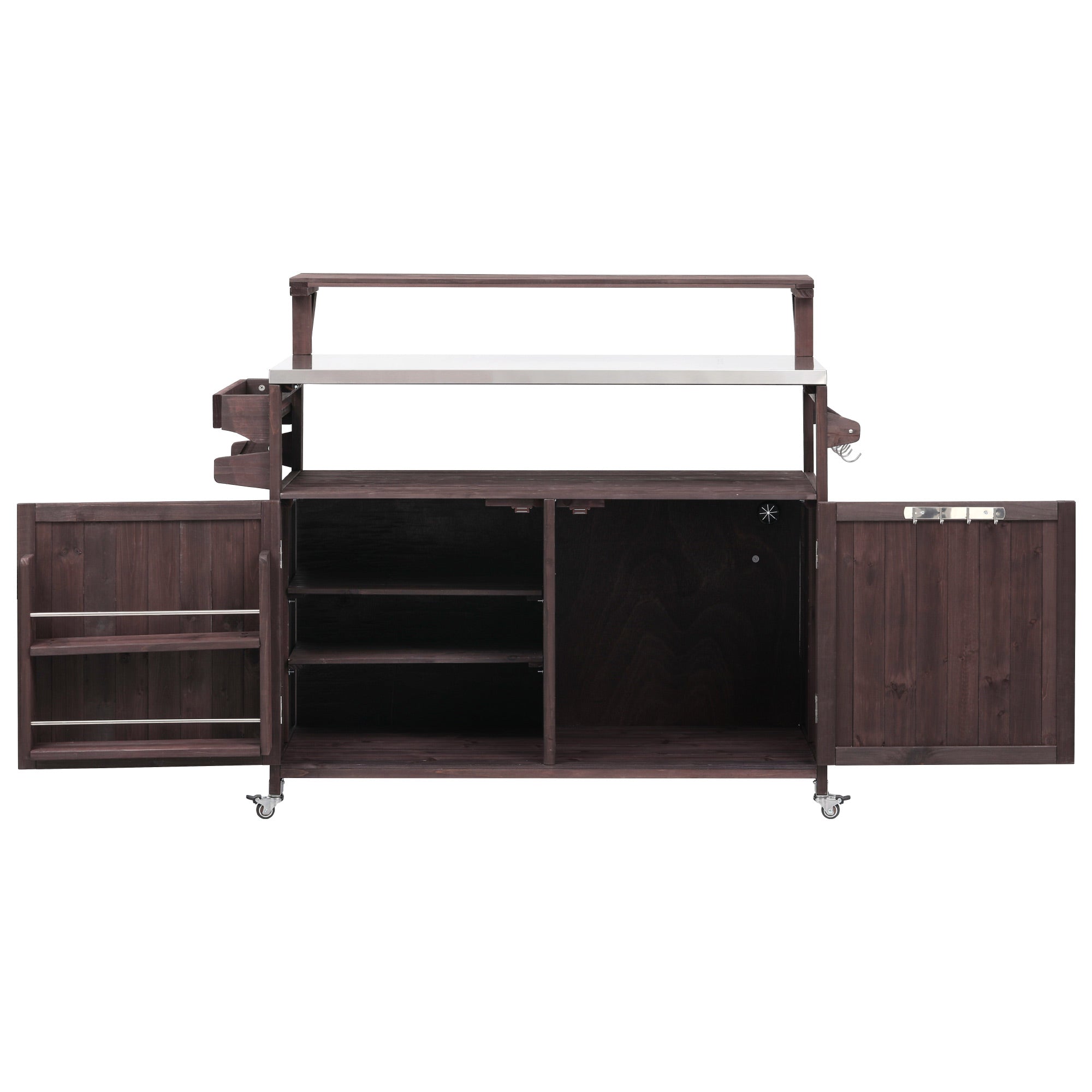 [variant:N853P386135Z] Outdoor Grill Cart with Raised Shelf – Dark Brown, 53.3-Inch image 14