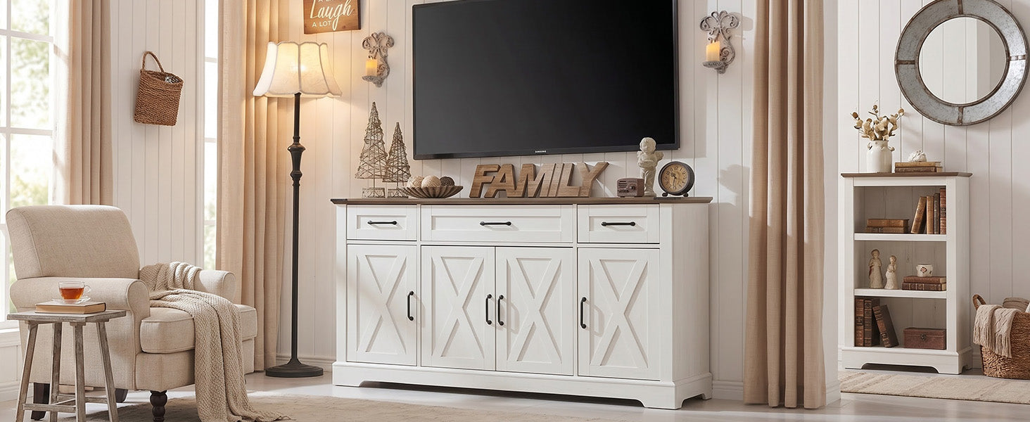 [variant:N853P444963W] 55-Inch Farmhouse Buffet Cabinet with Drawers image 2