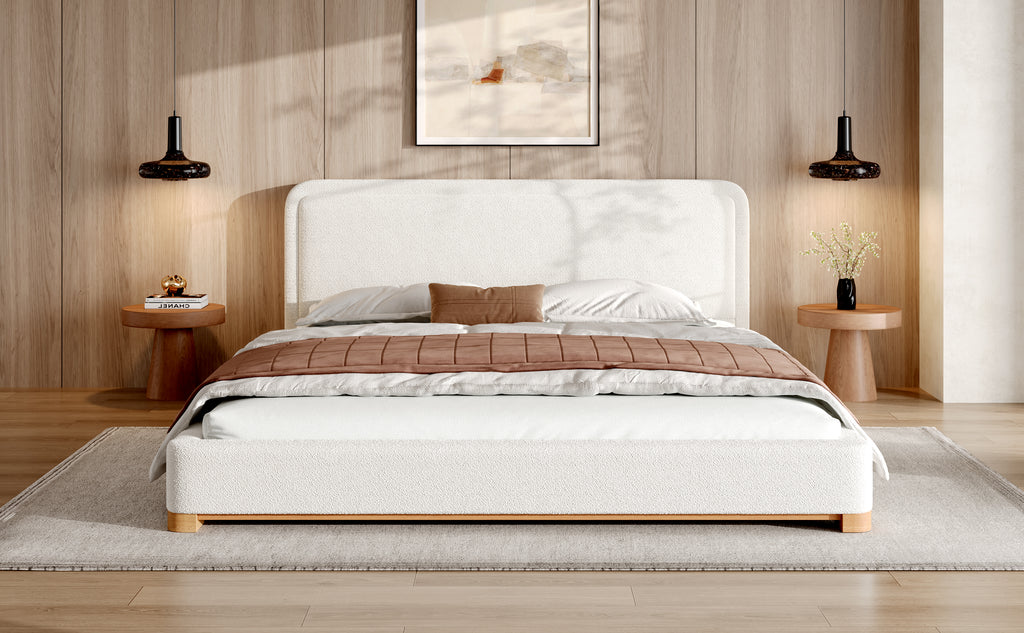 [variant:N859K000012W] King Bouclé Platform Bed with Curved Headboard – White image 21