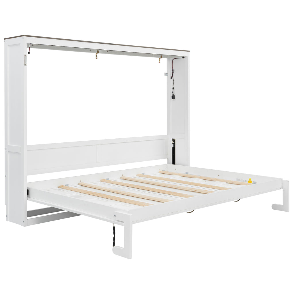 [variant:N8470004035K-1] Queen LED Murphy Bed Cabinet – White and Brown image 17