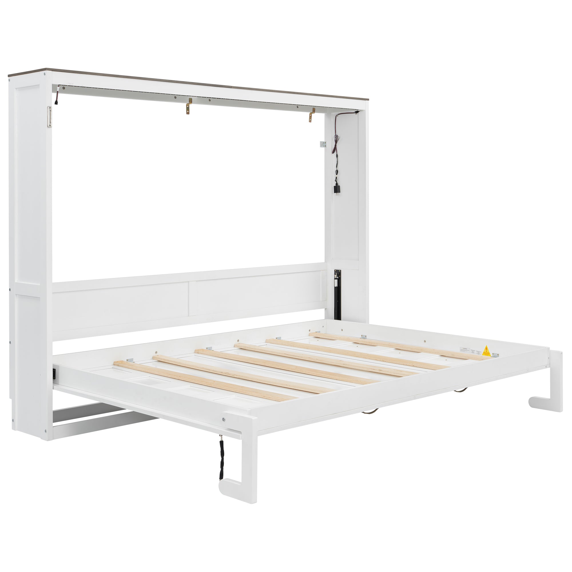 [variant:N8470004035K-1] Queen LED Murphy Bed Cabinet – White and Brown image 17