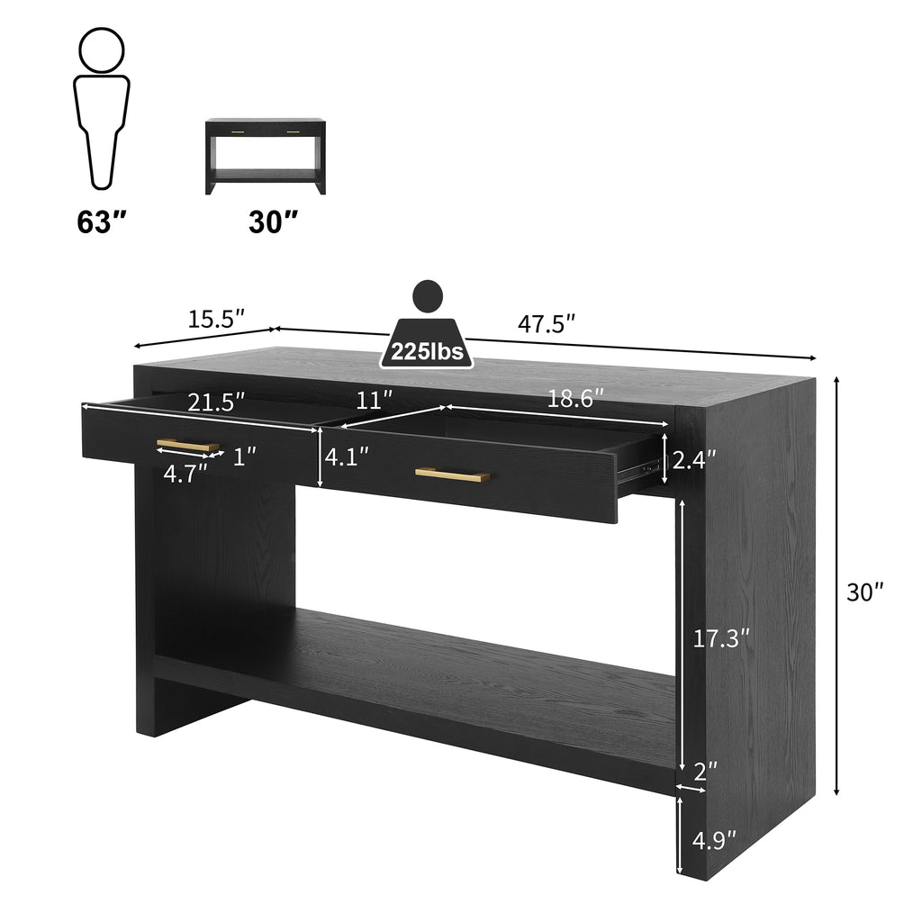 Farmhouse Console Table with Drawers & Storage Shelf — [variant:N876P351923B] Black image 2