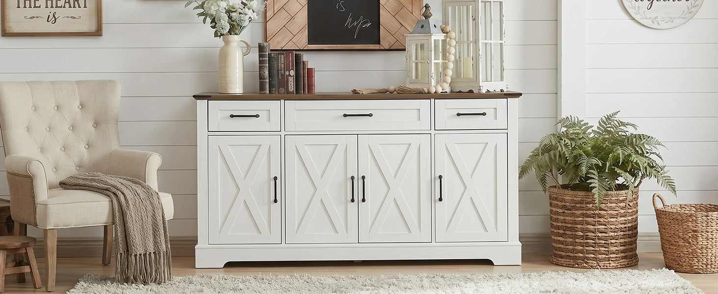 [variant:N853P444963W] 55-Inch Farmhouse Buffet Cabinet with Drawers image 4