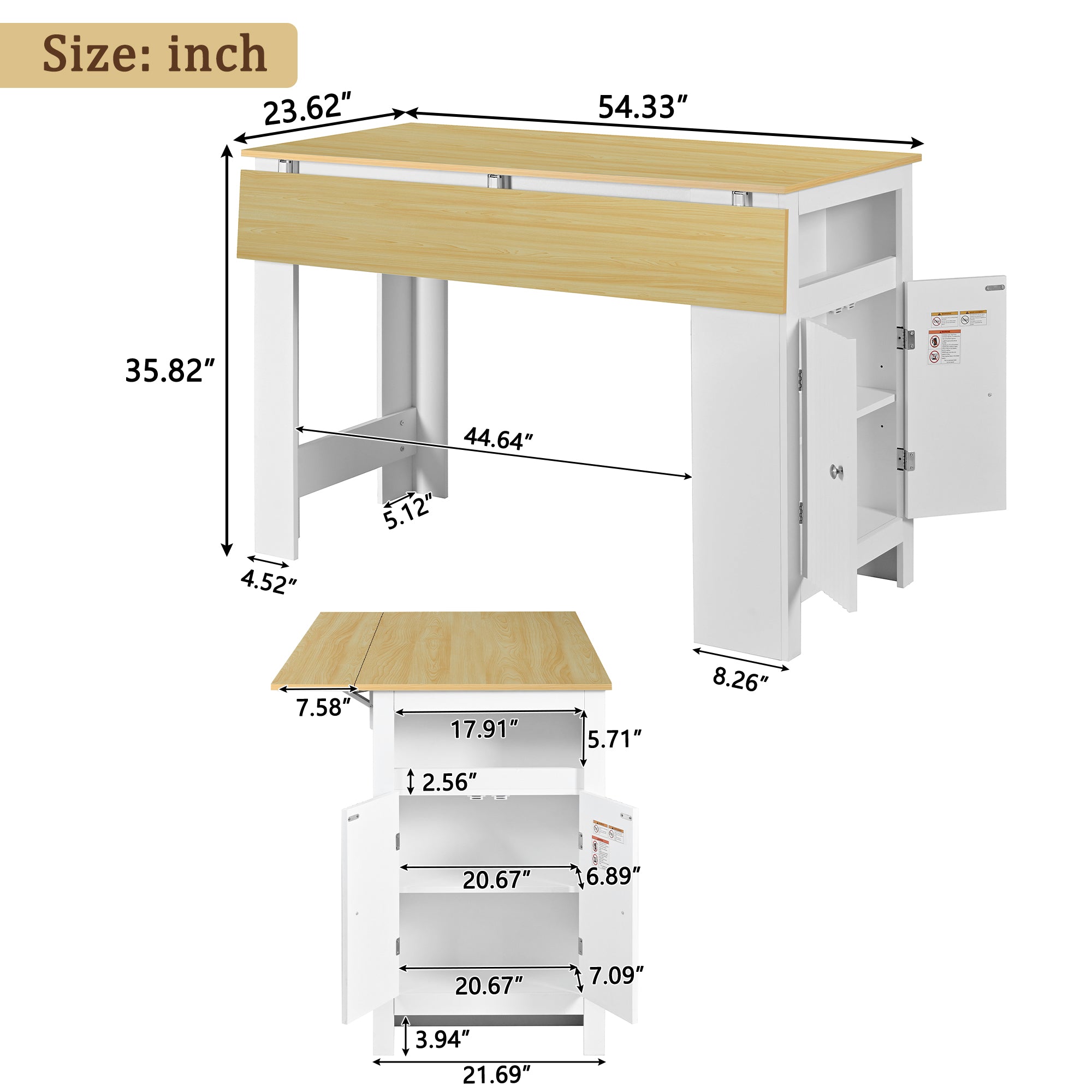[variant:N889P428028O] 3-in-1 Kitchen Island with Foldable Dining Table image 4