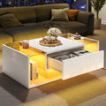 [variant:N892P423295W] High-Gloss LED Coffee Table with Drawer and Glass Top image 1