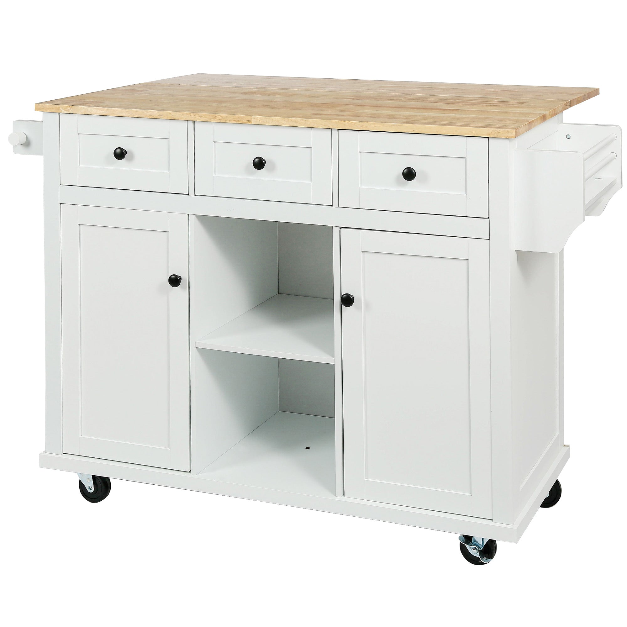 [variant:N853P383632W] Drop-Leaf Rolling Kitchen Cart – White, 53.1-Inch image 11