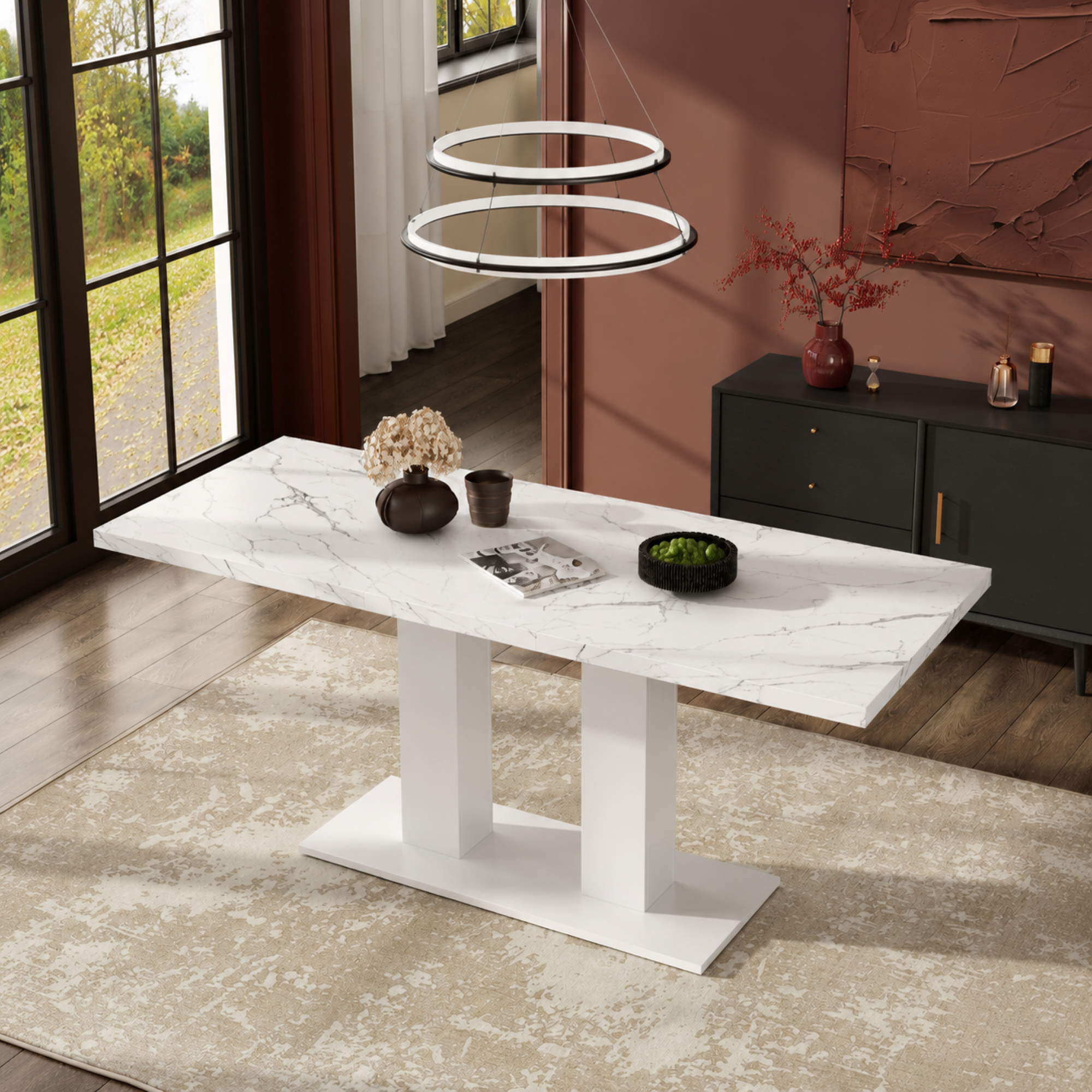 White Marble-Look Dining Table – 71-Inch — [variant:N859P472973W] White Marble image 2