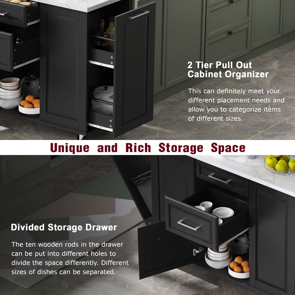 [variant:N853P390045B] Rolling Kitchen Island with Tilt-Out Trash Cabinet – Black, 50.7-Inch image 28