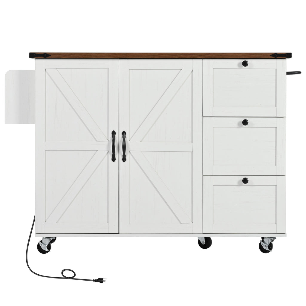 [variant:N853P379579W] Farmhouse Rolling Kitchen Island with Drop Leaf – White, 54.5-Inch image 40
