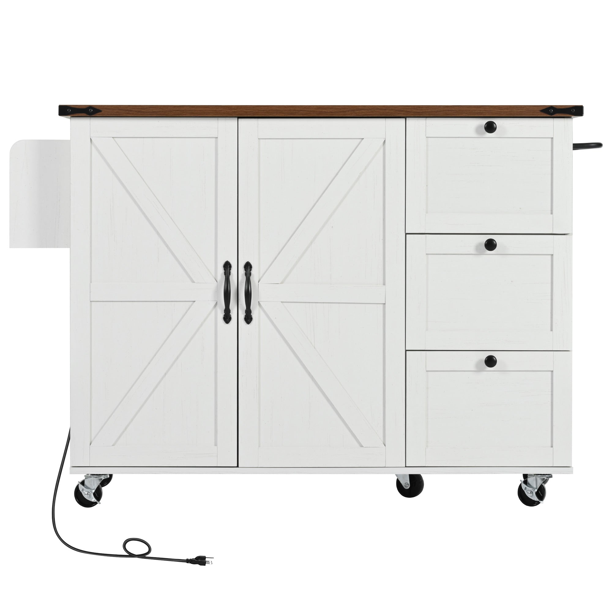 [variant:N853P379579W] Farmhouse Rolling Kitchen Island with Drop Leaf – White, 54.5-Inch image 40