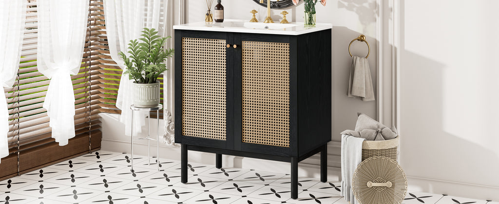 [variant:N729P285517B] Rattan-Door Bathroom Vanity with Sink – 30-Inch image 26