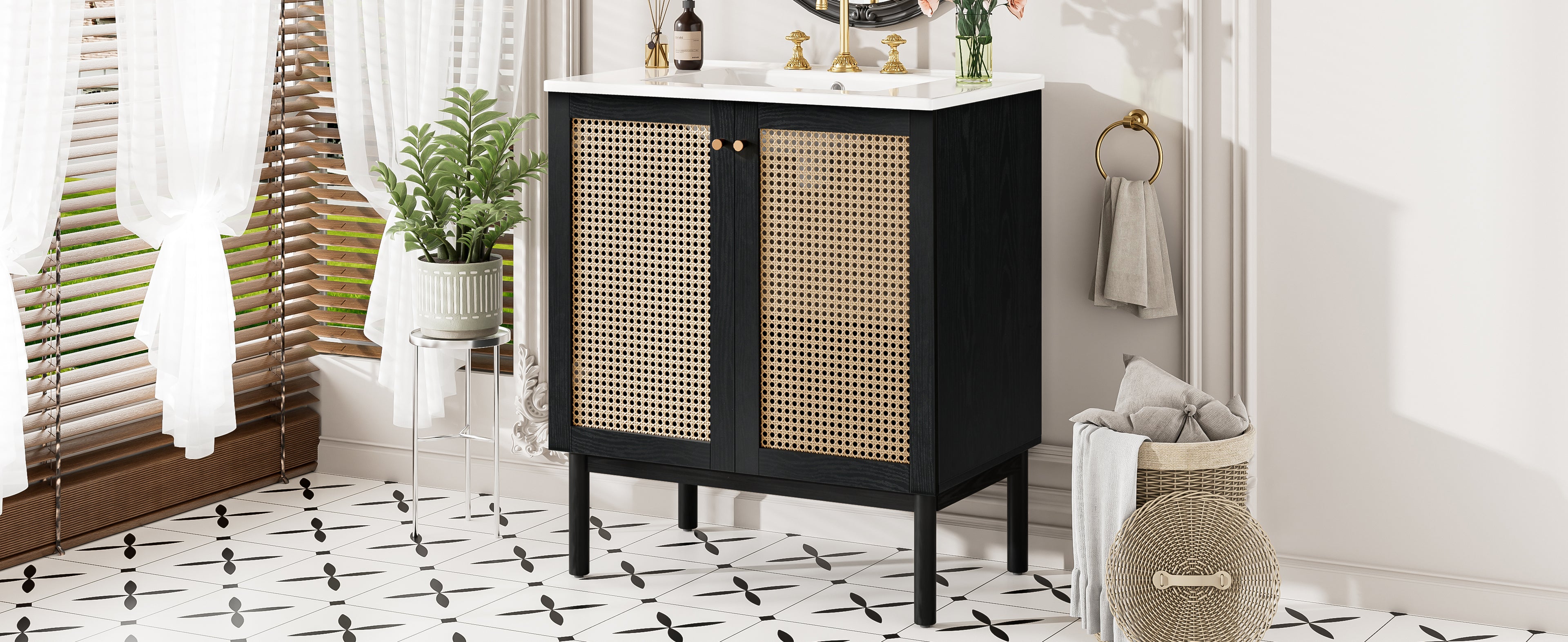 [variant:N729P285517B] Rattan-Door Bathroom Vanity with Sink – 30-Inch image 26