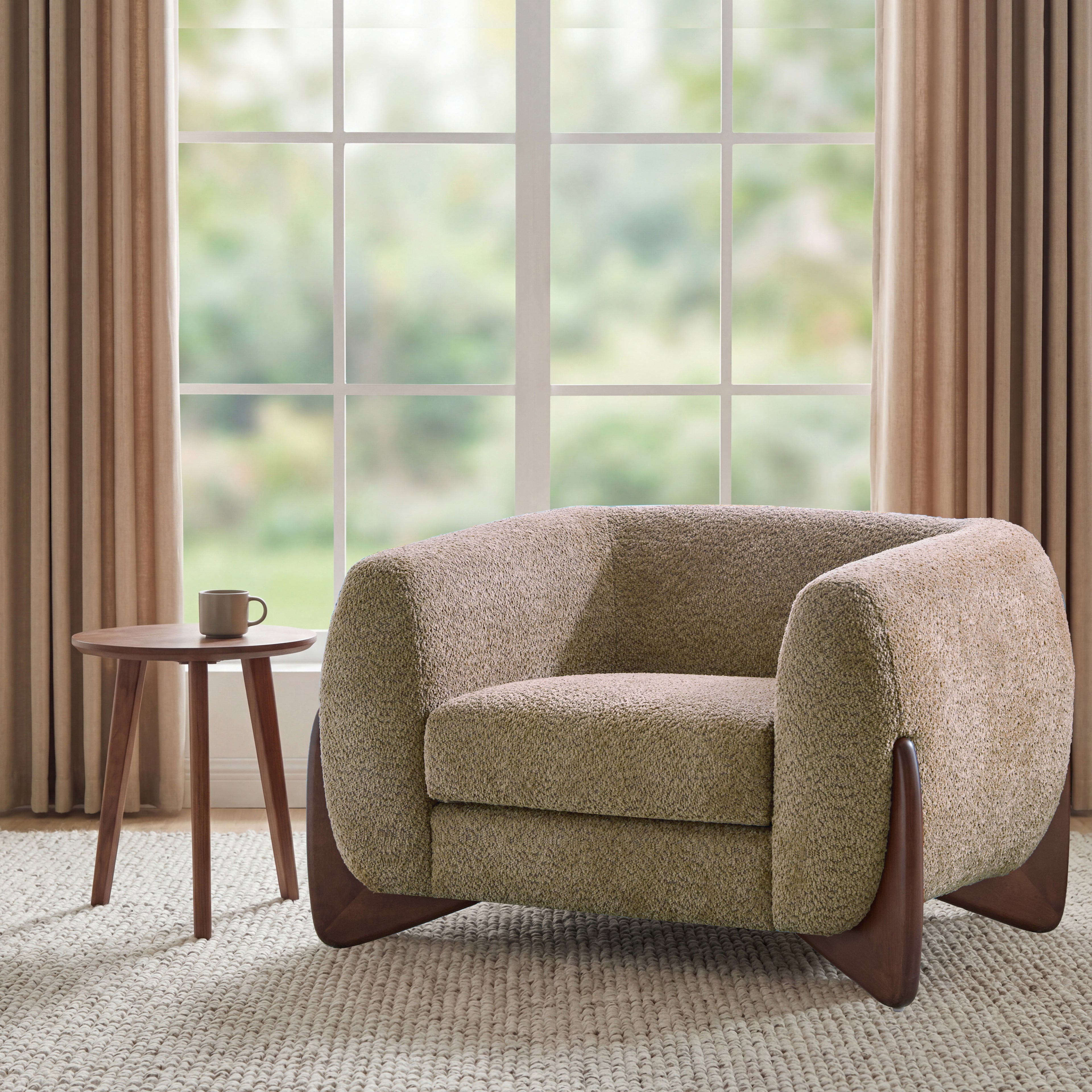 [variant:N898P444017D] Bouclé Wood-Frame Armchair image 1