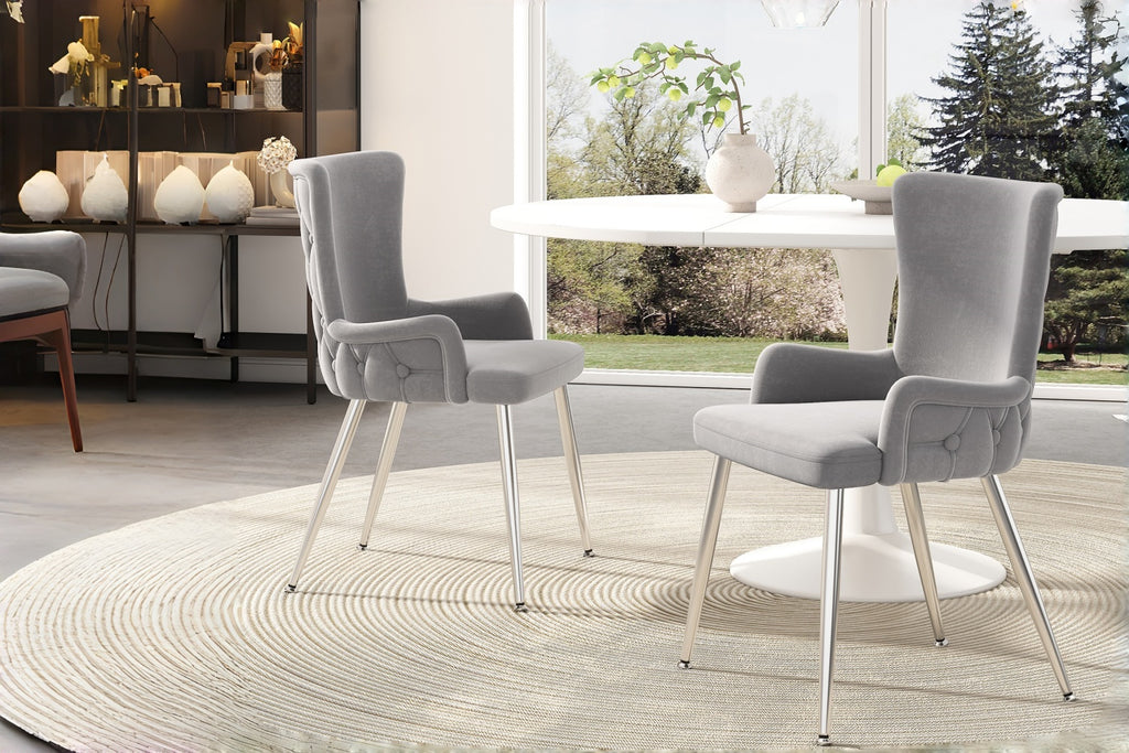 [variant:N859P375239G] Set of 2 Tufted Gray Velvet Dining Chairs image 14