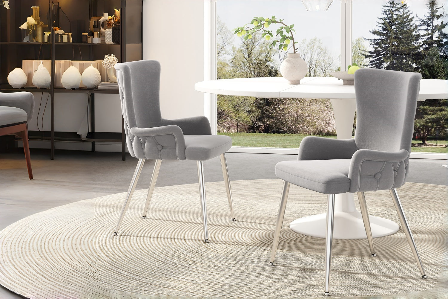 [variant:N859P375239G] Set of 2 Tufted Gray Velvet Dining Chairs image 14