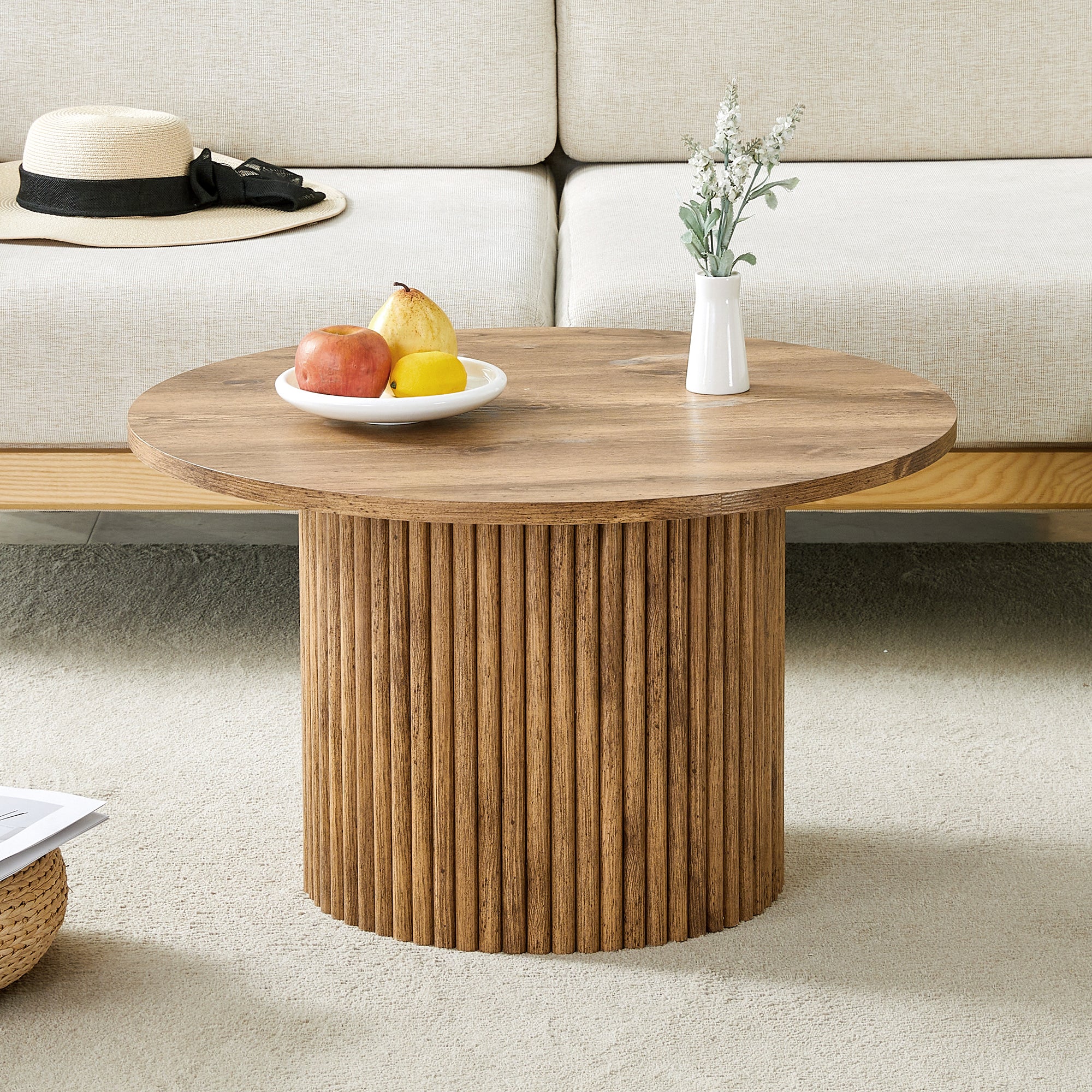[variant:W3806P404738] Round Fluted Coffee Table with Metal Frame – 27.5-Inch image 2