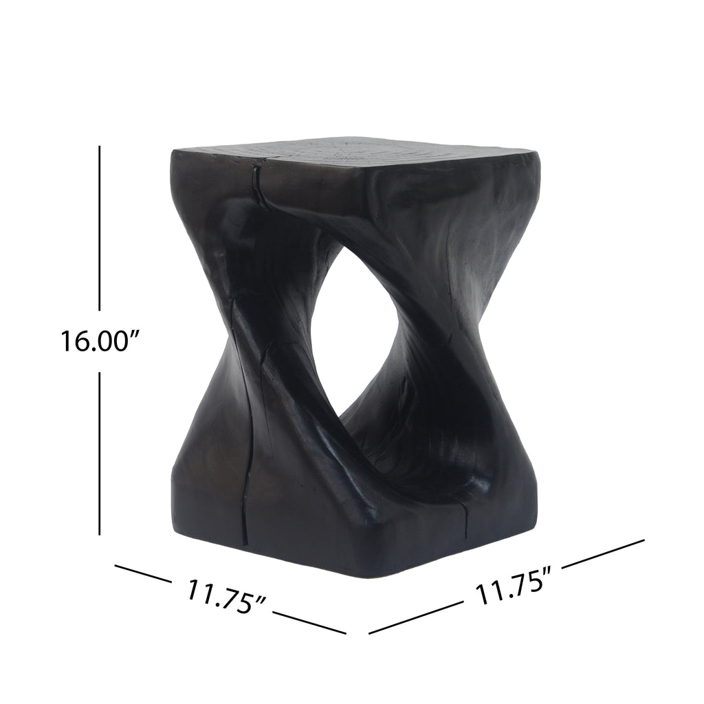 Twisted Wood-Look Indoor/Outdoor Side Table — [variant:N911P479287B] Black image 2
