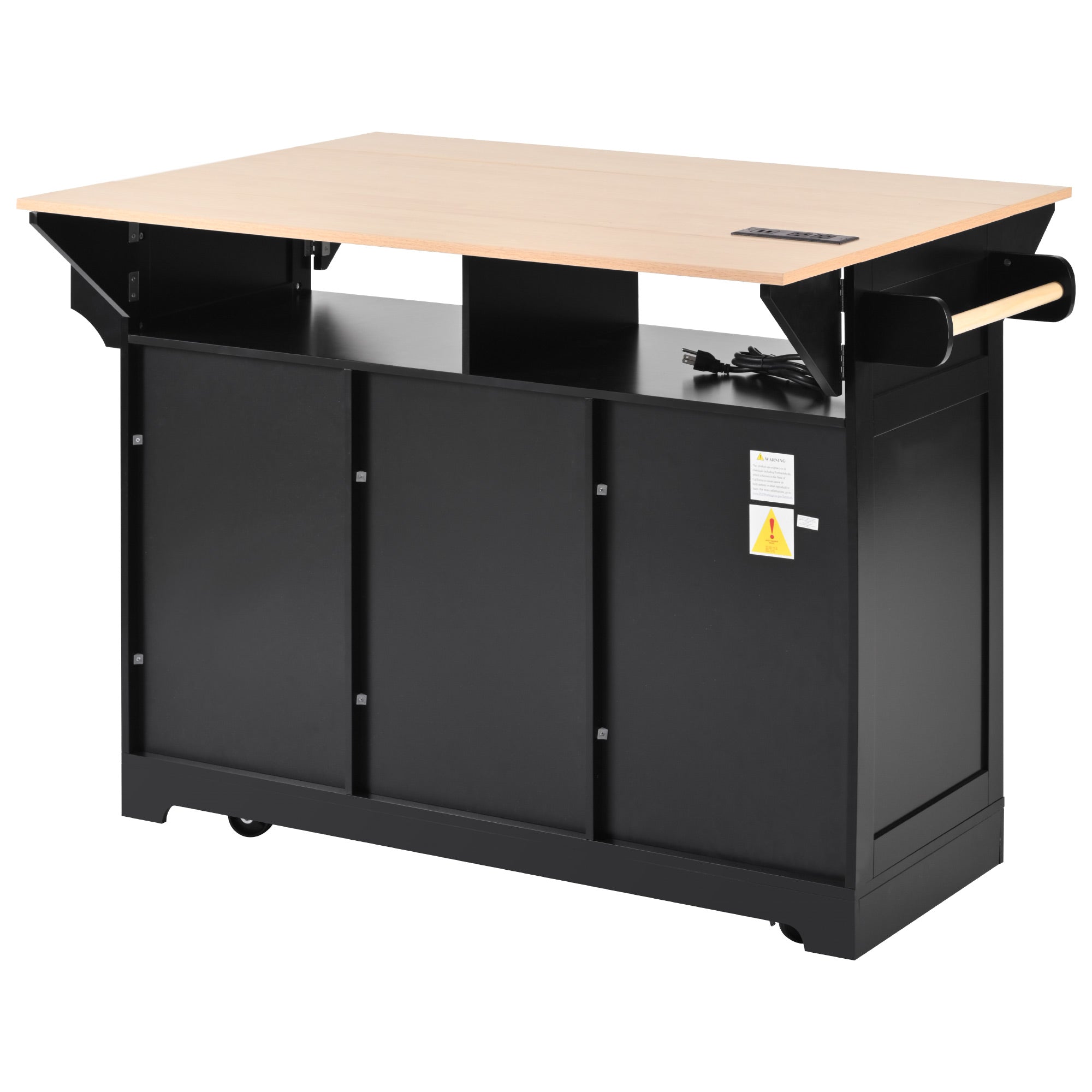 [variant:N853S000006B] Dual-Drop-Leaf Rolling Kitchen Island – Black, 55.75-Inch image 31