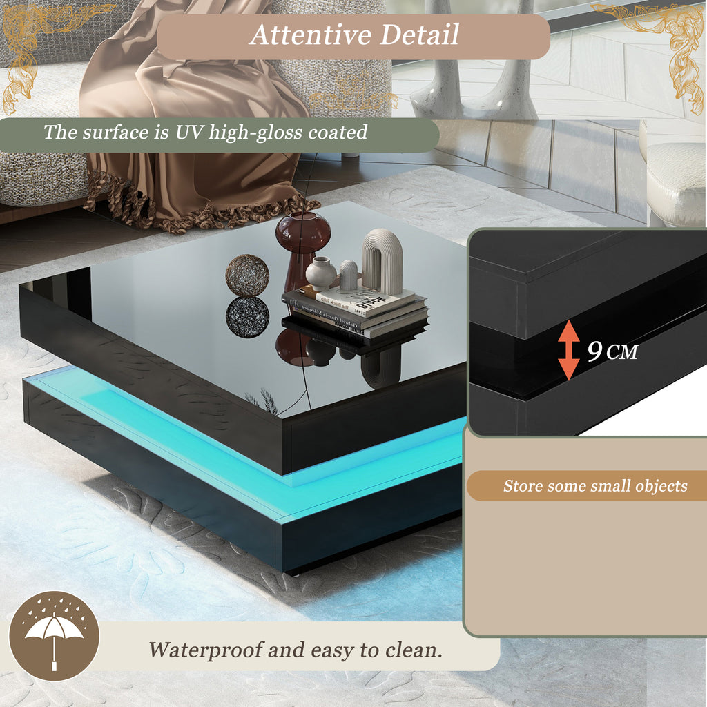 [variant:N892P423297B] Square High-Gloss LED Coffee Table with Rotating Top image 17