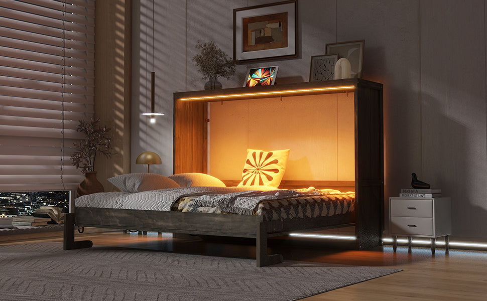[variant:N8470004034D] Full Murphy Wall Bed with LED Lighting – Brown image 5