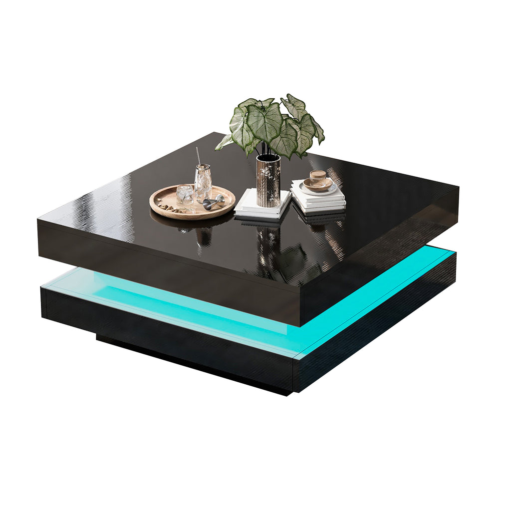 [variant:N892P423297B] Square High-Gloss LED Coffee Table with Rotating Top image 22