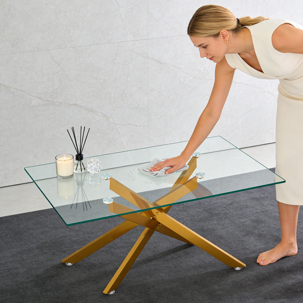 [variant:W3856P411924] 39-Inch Rectangular Glass Coffee Table with Gold Legs image 5