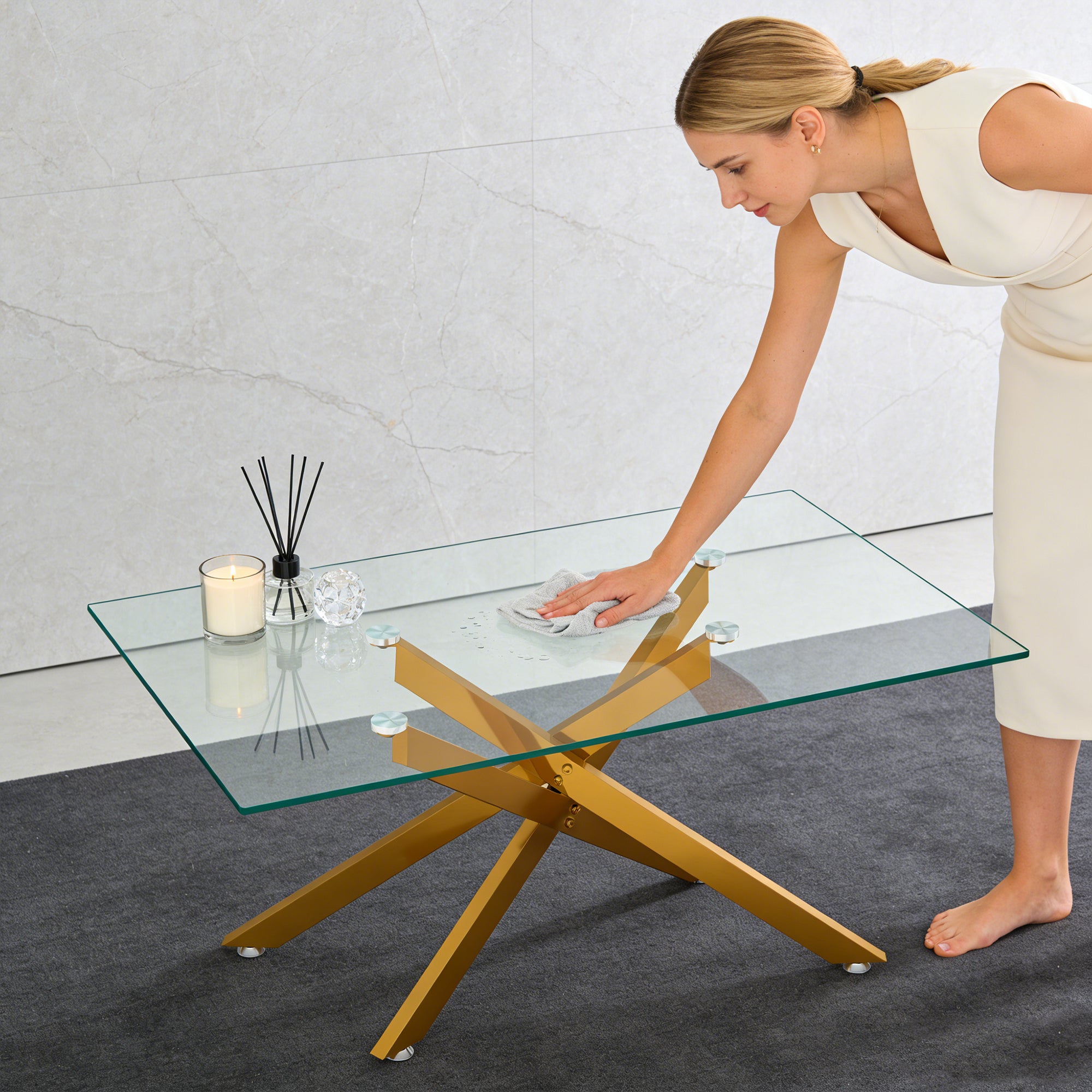 [variant:W3856P411924] 39-Inch Rectangular Glass Coffee Table with Gold Legs image 5