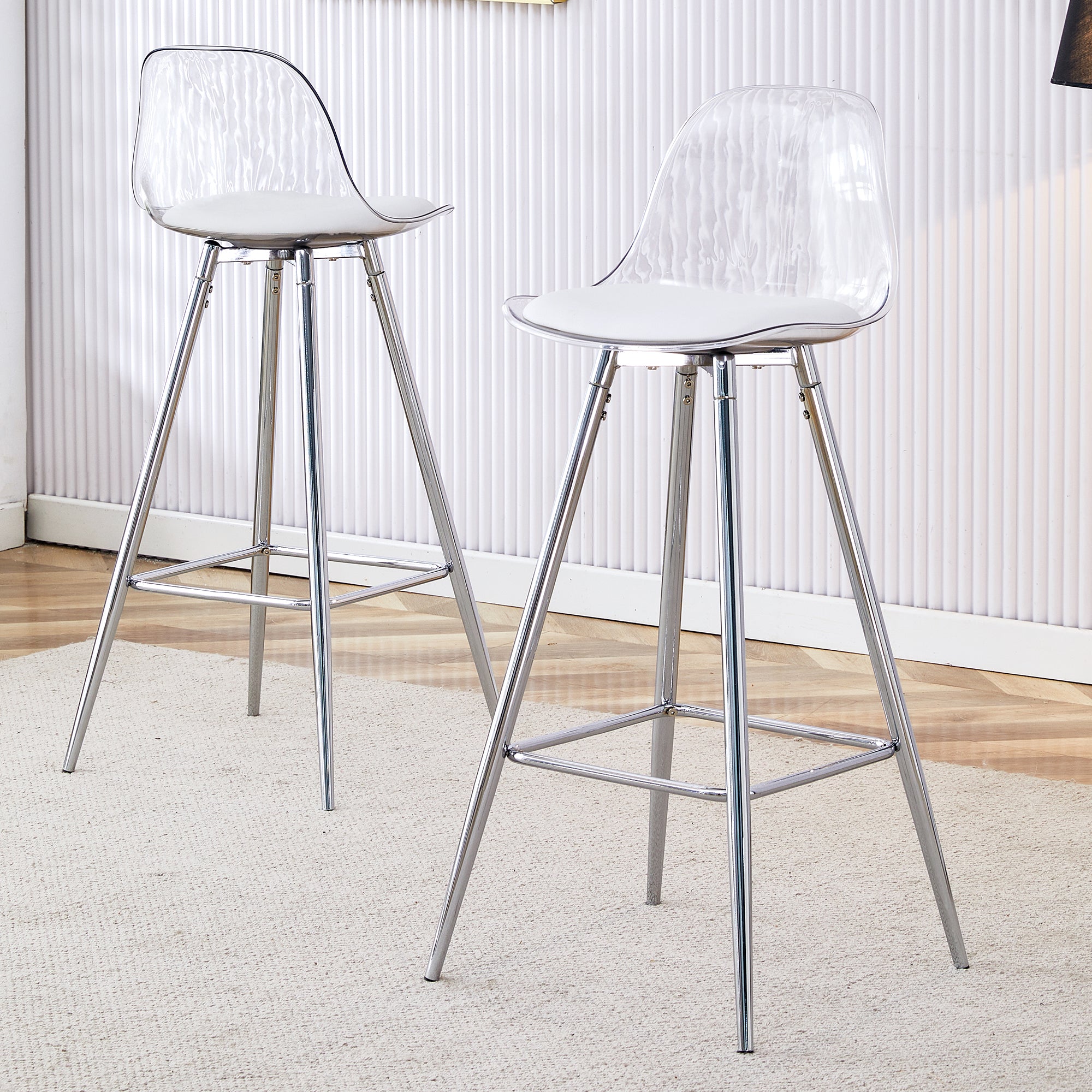 [variant:W3806P404769] Modern Upholstered Bar Chairs – White & Silver image 1