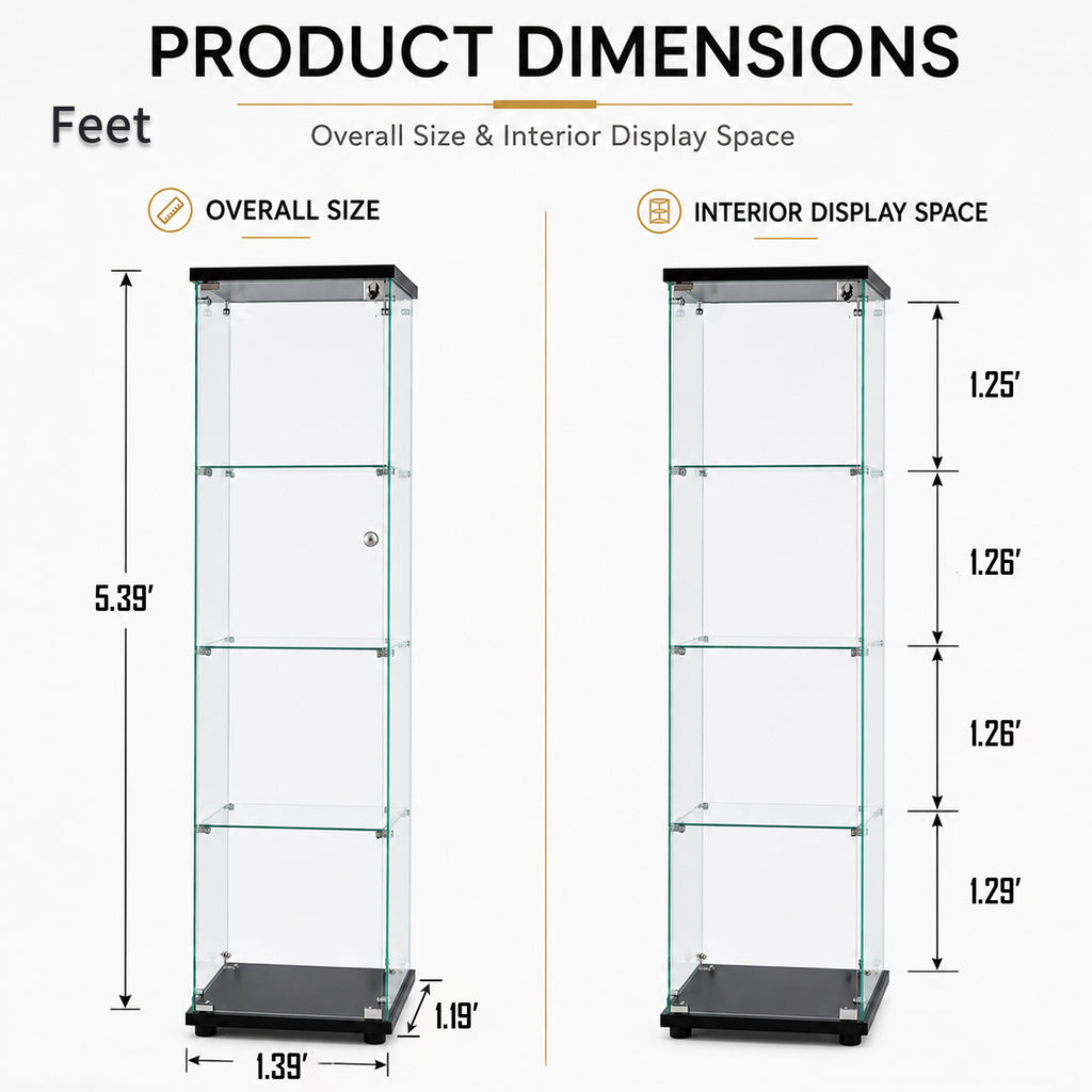 [variant:W3738P360367] 4-Shelf Tempered Glass Display Cabinet – Black image 6