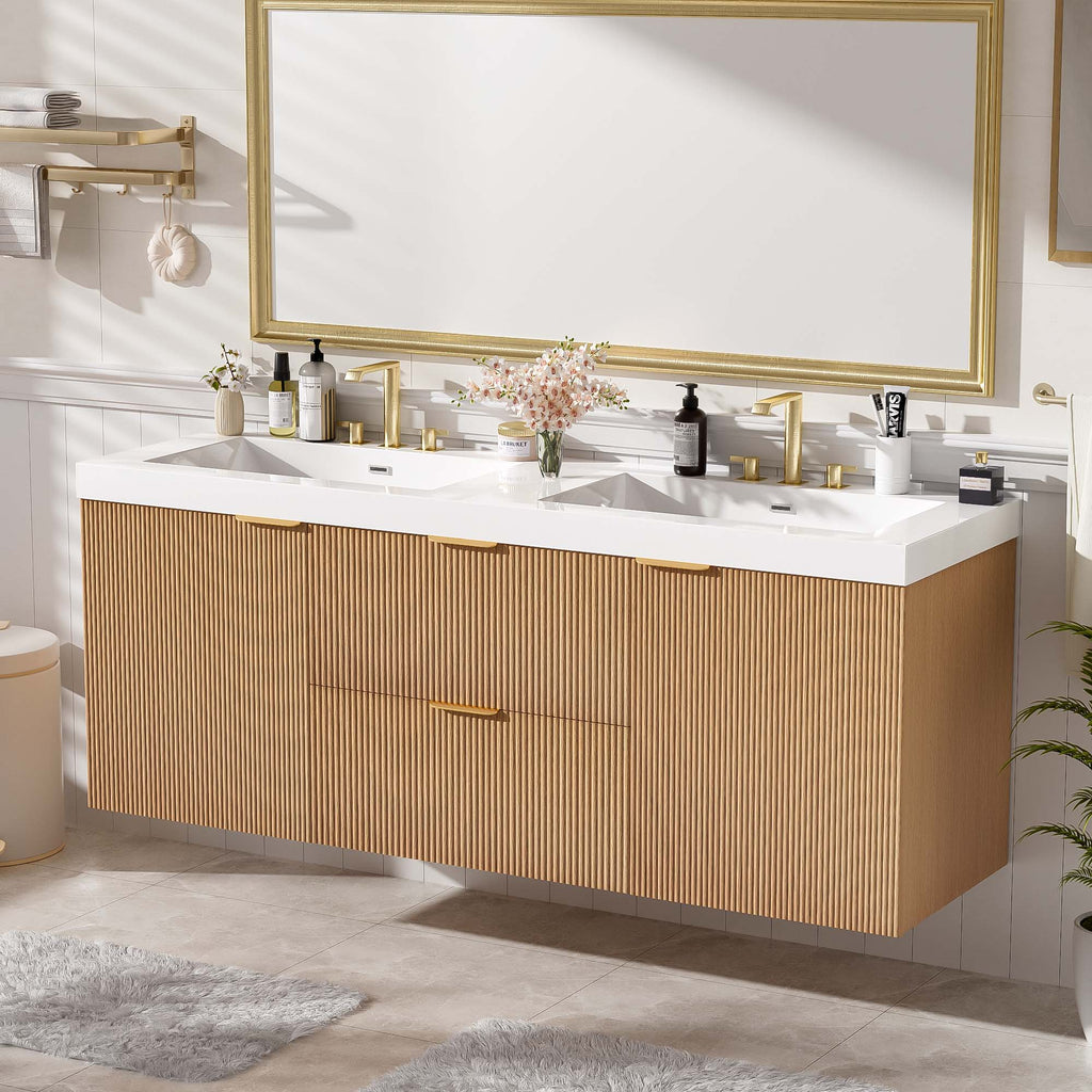 [variant:N729P000007N] Double-Sink Bathroom Vanity with SMC Top – 59.3-Inch image 2