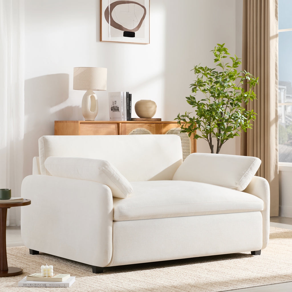[variant:N851P417765A] Oversized Chenille Accent Chair with Pillows – White image 1