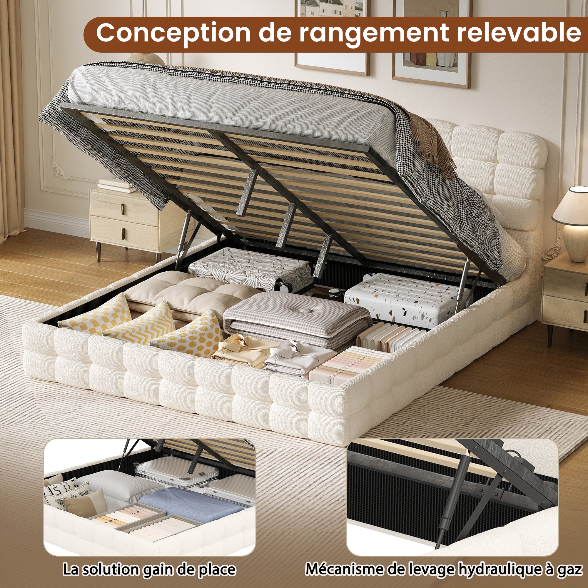 [variant:HS451572AAK] Queen Hydraulic Lift Storage Bed – Cream White image 9