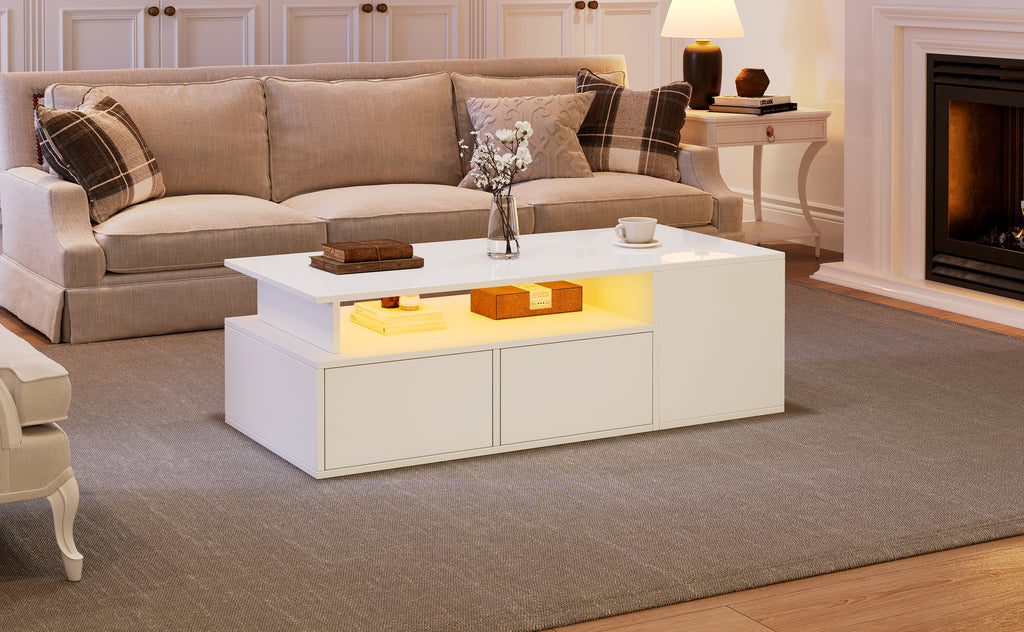 [variant:N892P428788W] High-Gloss LED Coffee Table with Open Storage image 4