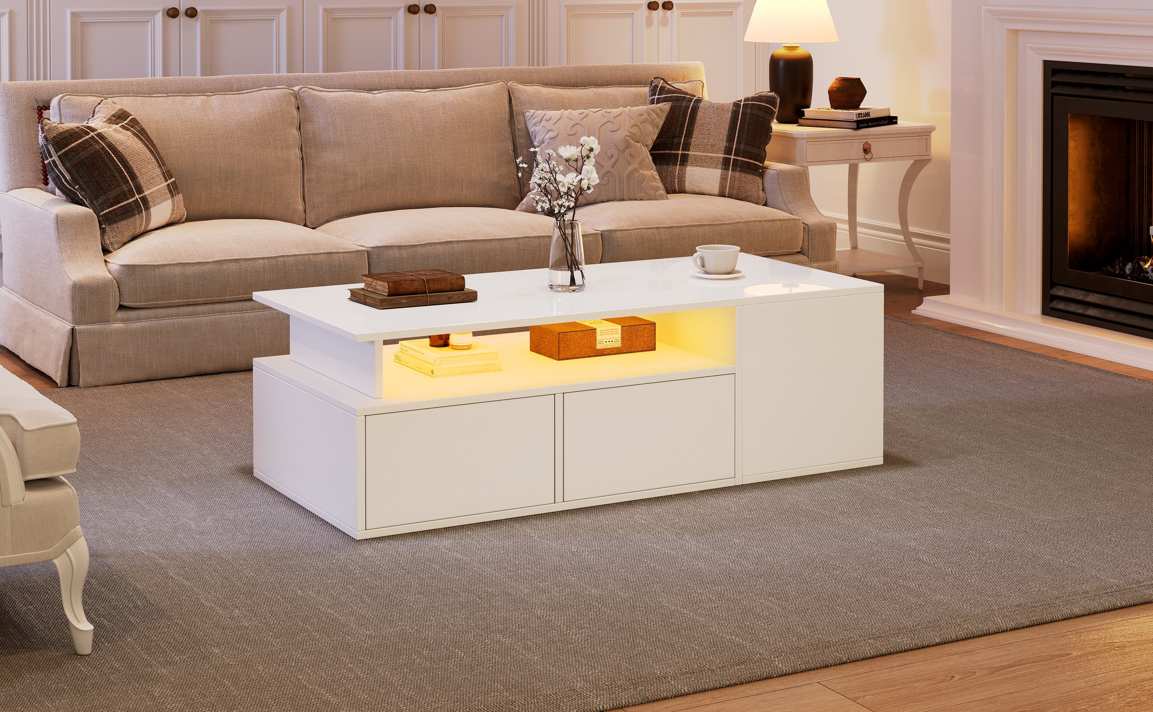 [variant:N892P428788W] High-Gloss LED Coffee Table with Open Storage image 4
