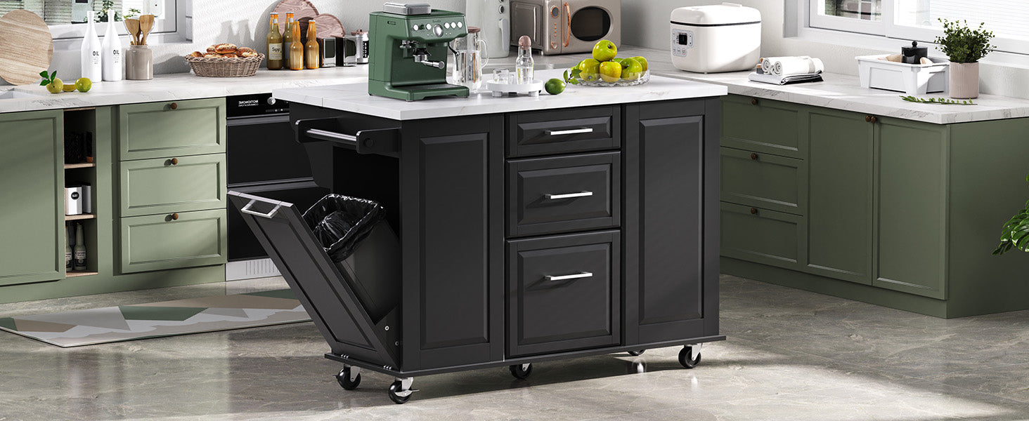 [variant:N853P390045B] Rolling Kitchen Island with Tilt-Out Trash Cabinet – Black, 50.7-Inch image 4