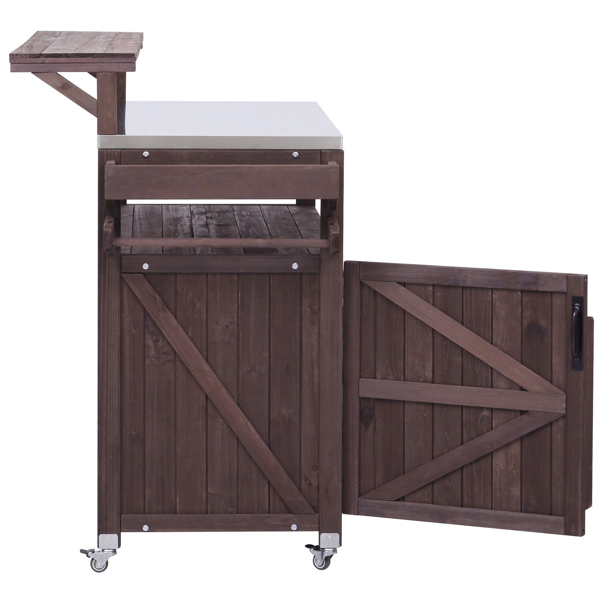 [variant:N853P386135Z] Outdoor Grill Cart with Raised Shelf – Dark Brown, 53.3-Inch image 29