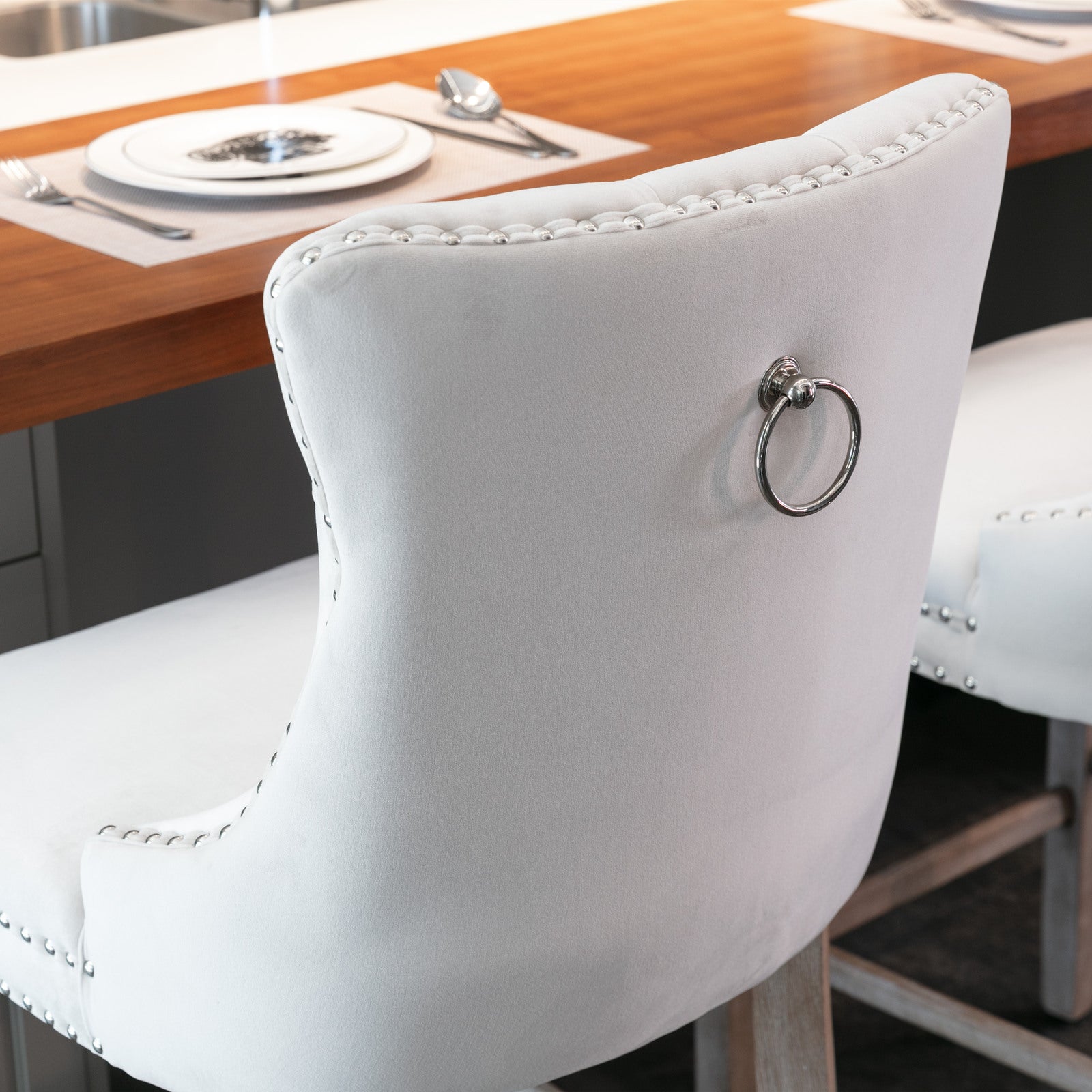 [variant:W5755P474584] Set of 2 Beige Velvet Bar Stools image 11