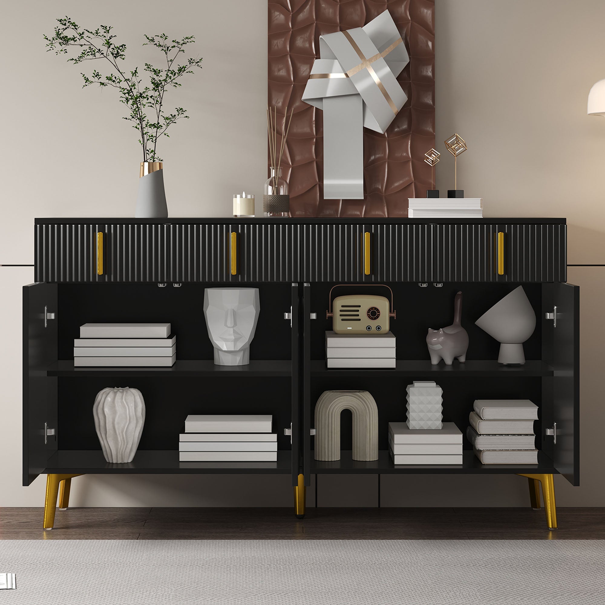 [variant:GA0021S] 4-Door Sideboard with 4 Drawers – Black and Gold image 13