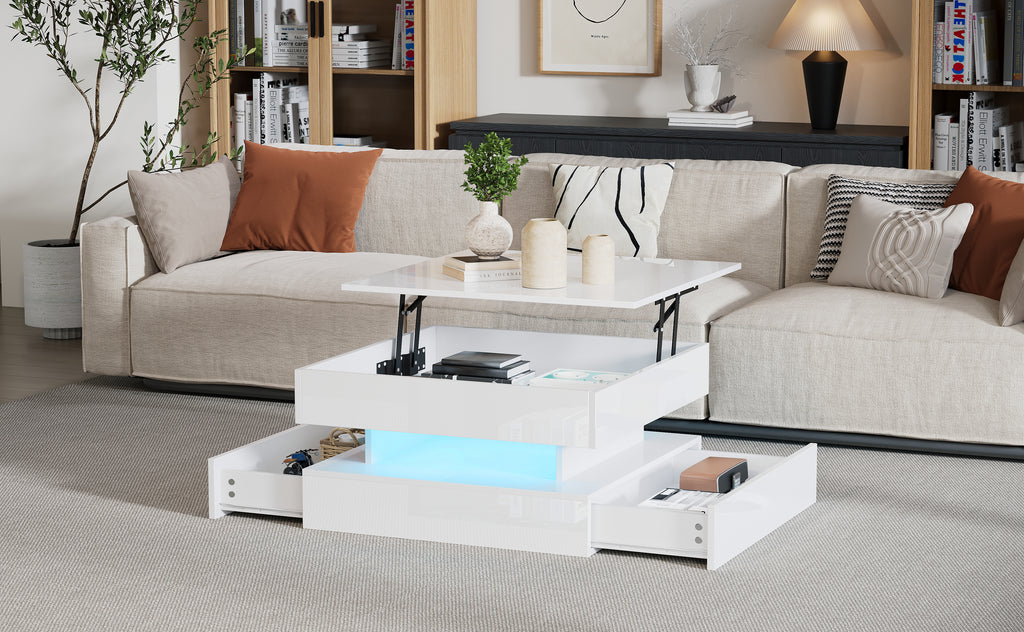 [variant:N892P407973W] White Lift-Top LED Coffee Table with 2 Drawers image 13