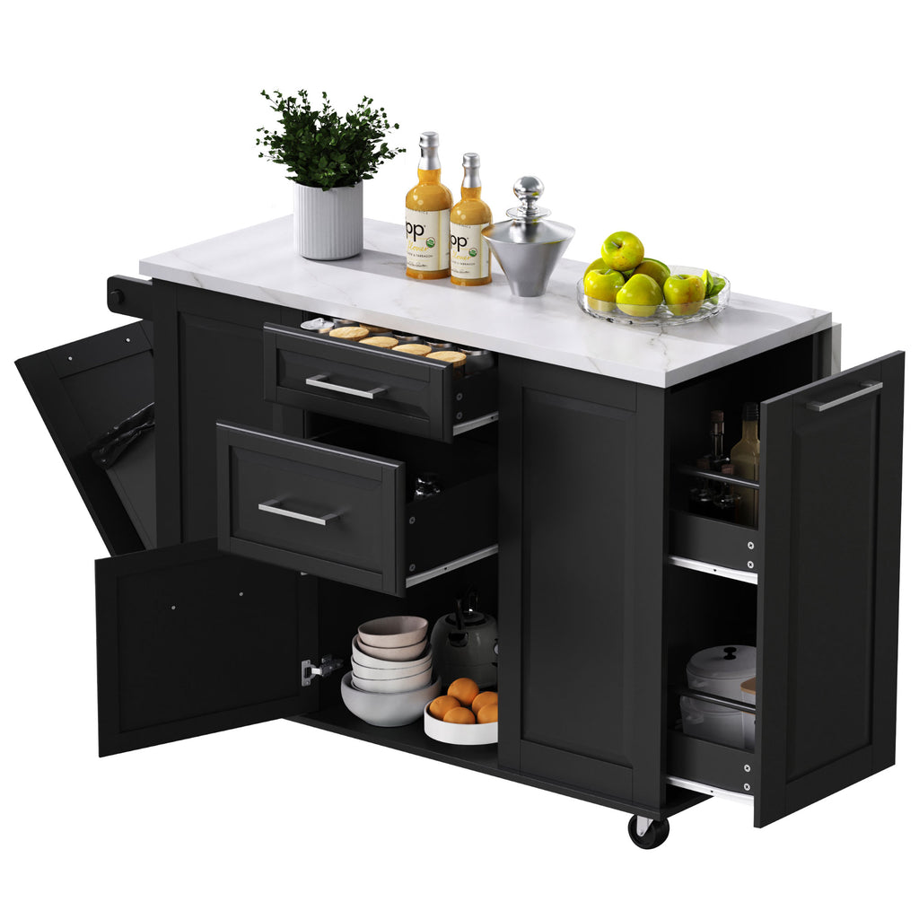 [variant:N853P390045B] Rolling Kitchen Island with Tilt-Out Trash Cabinet – Black, 50.7-Inch image 35