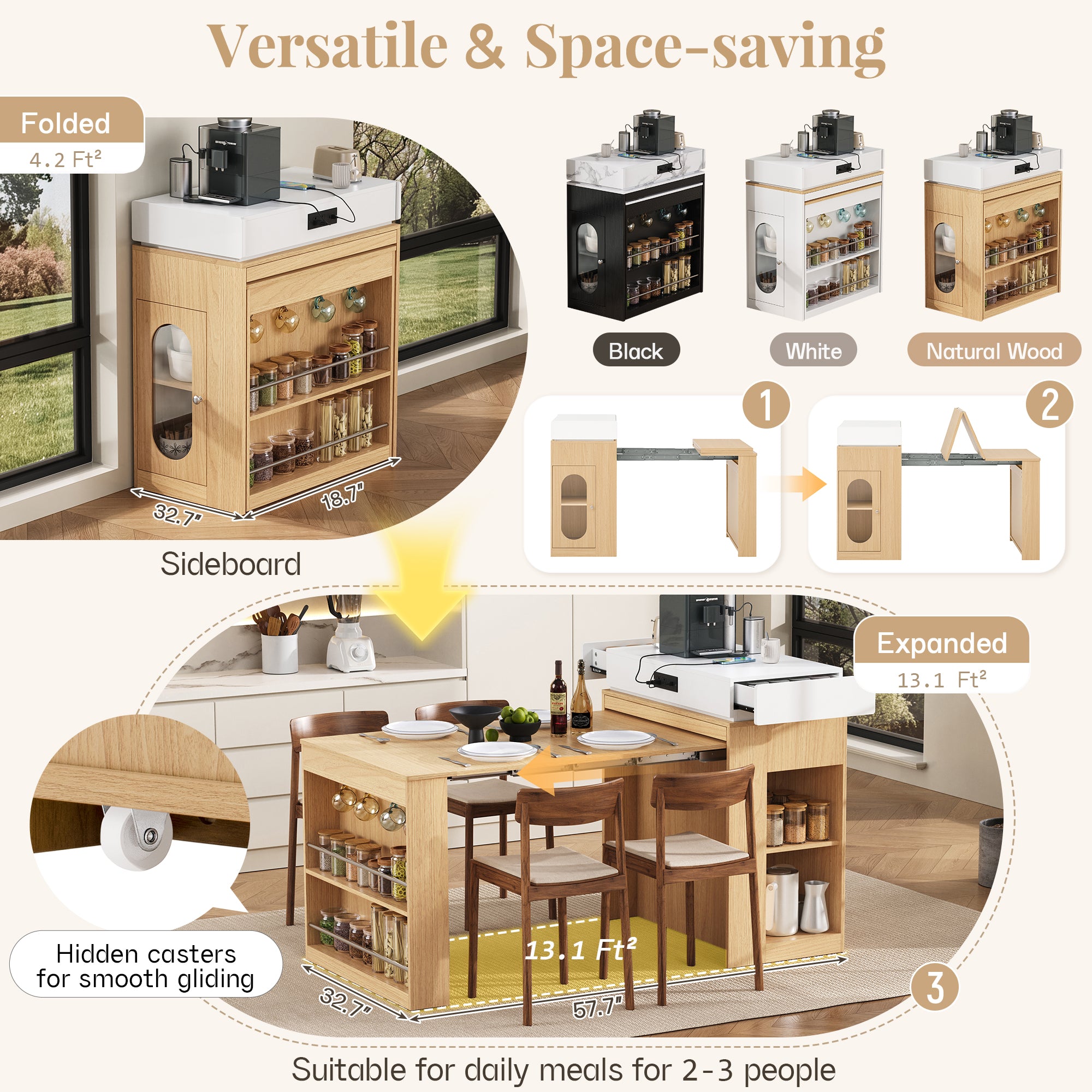 [variant:XW000028AAN-CA] Rolling Kitchen Island with Extendable Table image 24