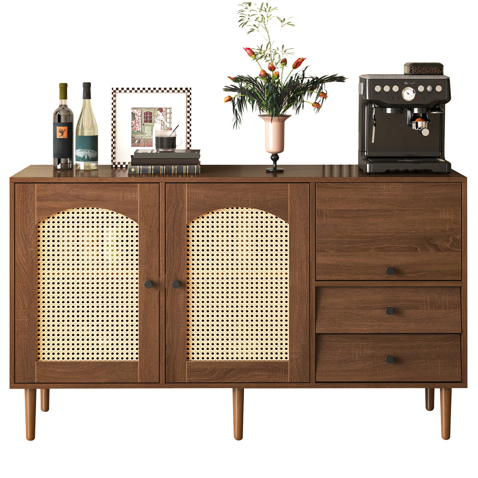 [variant:GA0013N] Country-Style Rattan-Door Sideboard image 1