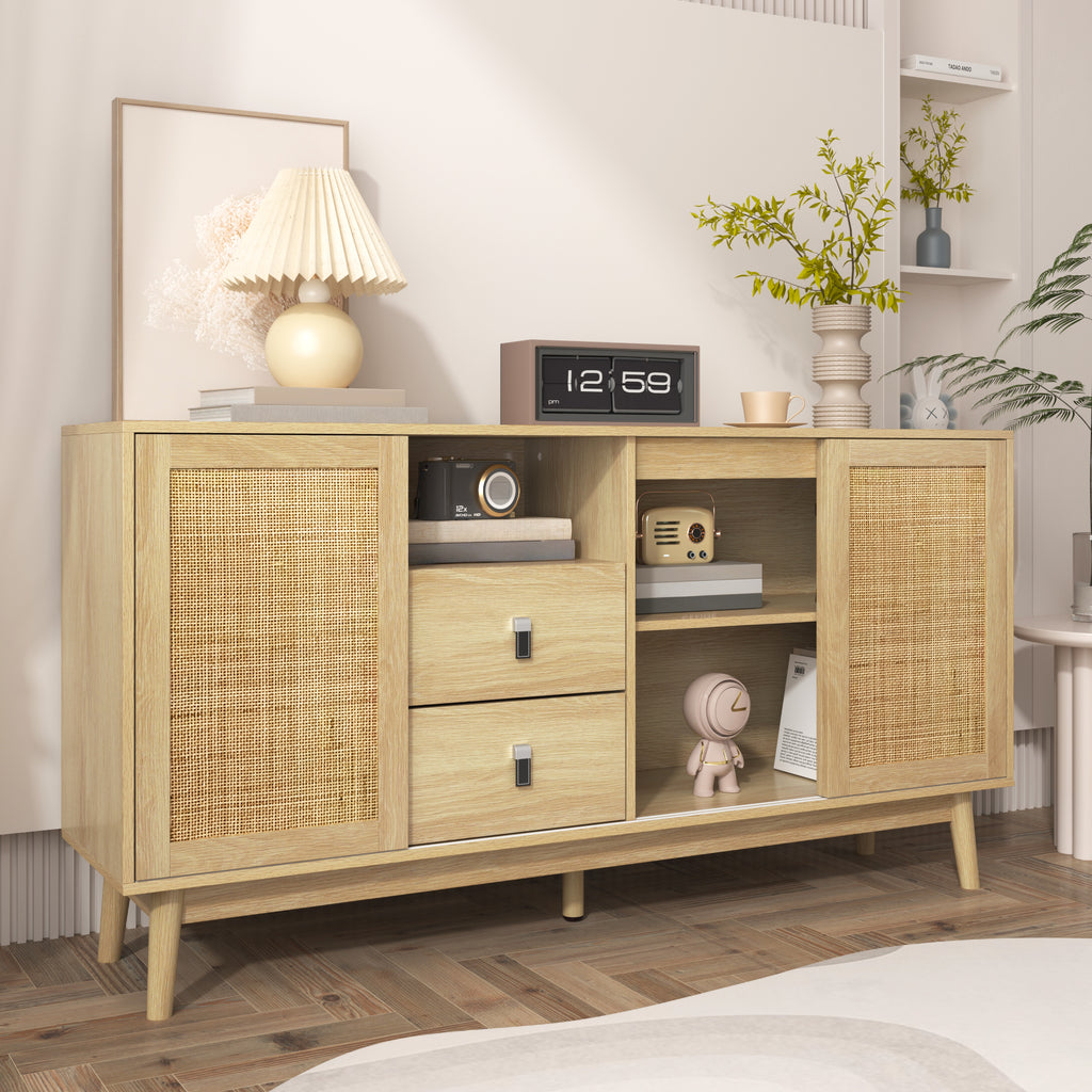 Rattan 3-Door Sideboard with 2 Drawers — [variant:GA0004O] Wood – GA0004O image 6