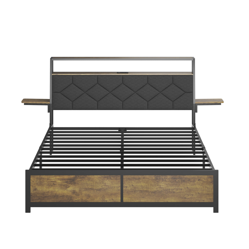 [variant:W5658P486993] Queen Metal Platform Bed with Storage Headboard & Charging Station image 9