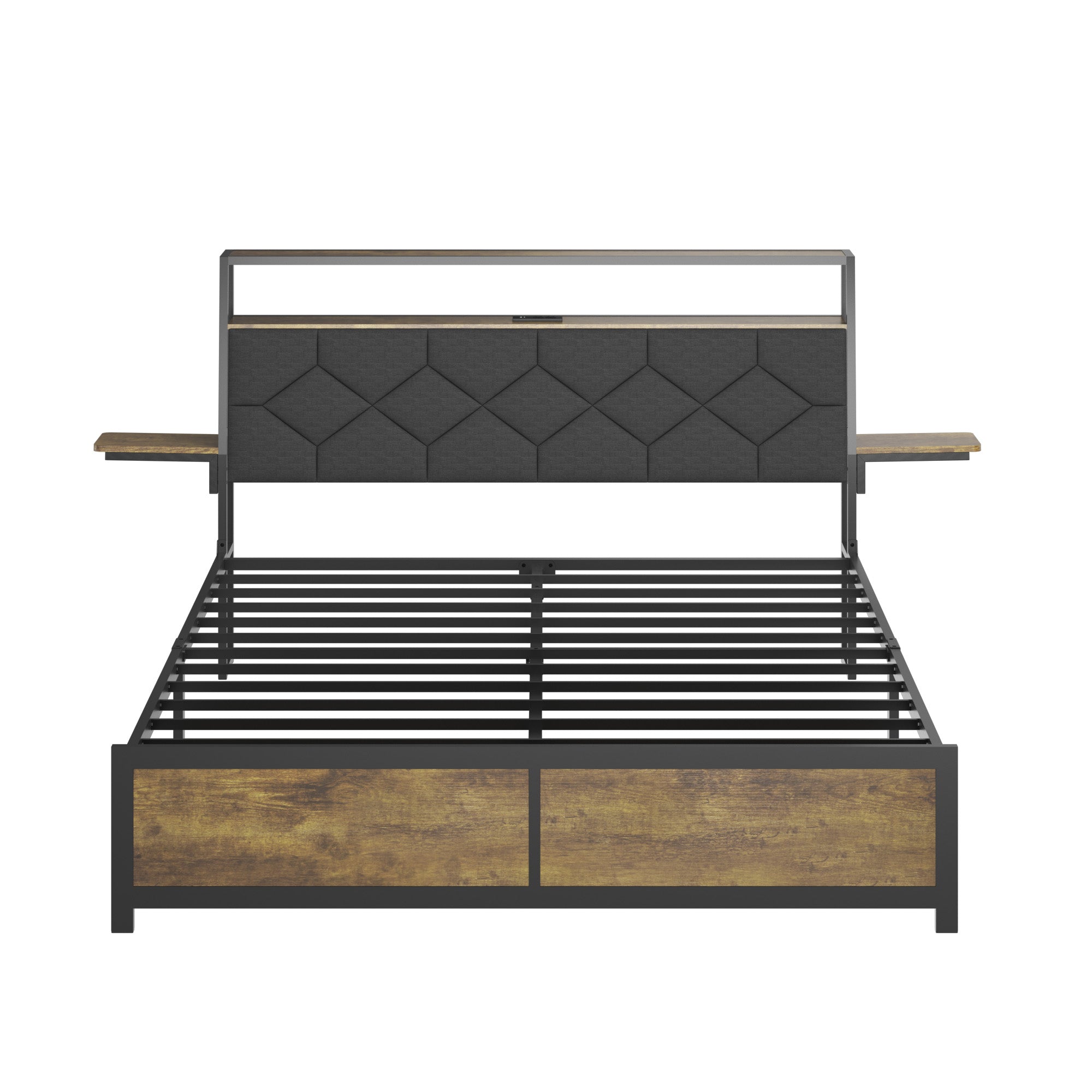 [variant:W5658P486993] Queen Metal Platform Bed with Storage Headboard & Charging Station image 9