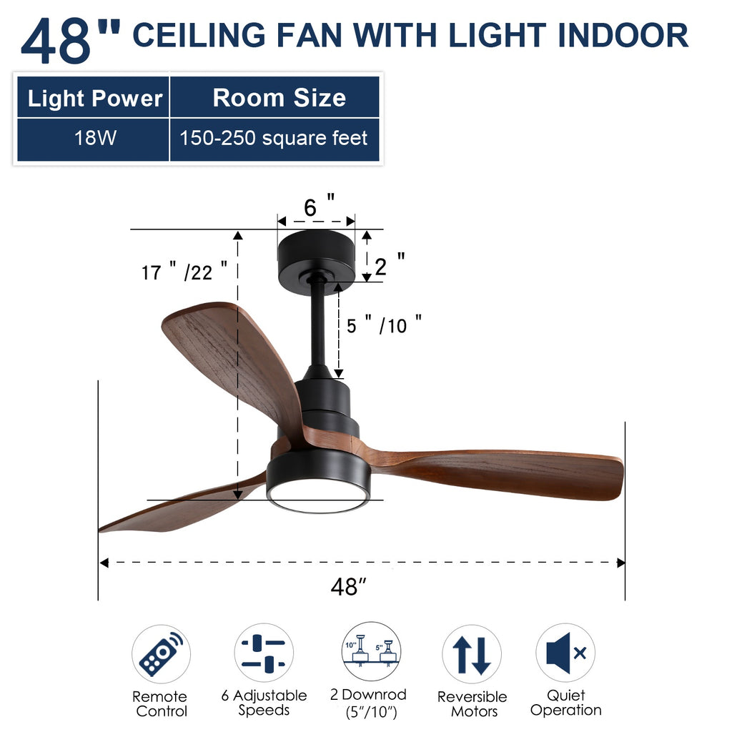 [variant:W5691P514926] Matte Black Solid Wood Ceiling Fan with Dimmable Light – 48-Inch image 8